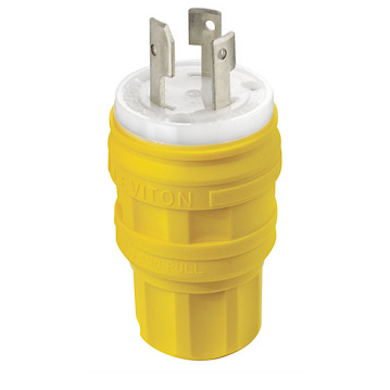28W08 Wetguard 1-Phase Non-Grounding Watertight Cable Mount Locking Plug, 125/250 V AC, 30 A, 3 Poles, 3 Wires, Yellow