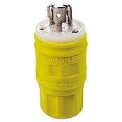 24W49 1-Phase Grounding Watertight Cable Mount Locking Plug, 250 V AC, 15 A, 2 Poles, 3 Wires, Yellow