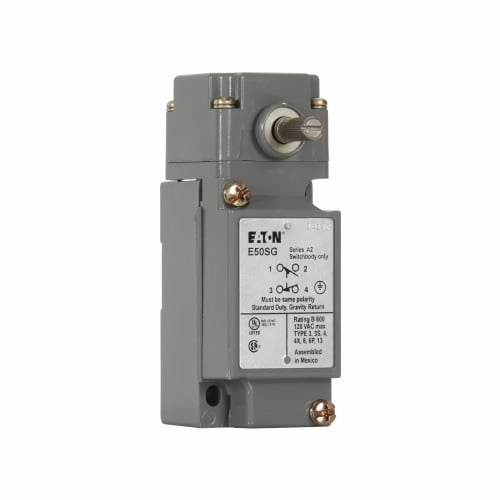 E50GG1 Heavy Duty Gravity Return Plug-In Limit Switch, Side Rotary Actuator, 1NO-1NC Contact