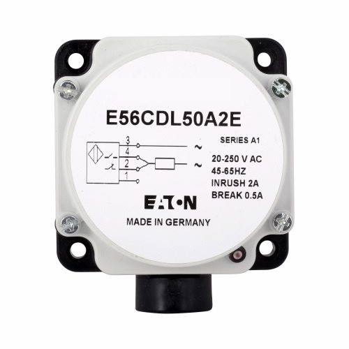 E56CDL50A2E 2-Wire Pancake Style Straight Unshielded Proximity Sensor, Inductive, NPN/PNP Output, 1NO-1NC Contact, 20 to 250 V AC