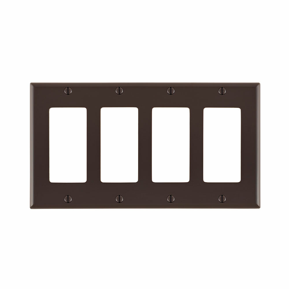 80412-N Decora Standard Size Wall Plate, 4 Gangs, 8.18 in W x 4.5 in H, Thermoplastic, Brown