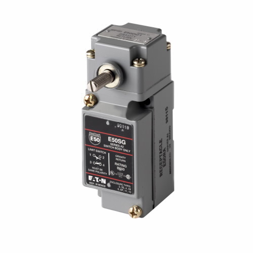 E50DG1 Limit Switch Head, Side Rotary Lever, For Use With E50 Series Heavy Duty Plug-In Limit Switch, NEMA 1/3/3S/4/4X/6/6P/13/IP67 NEMA Rating