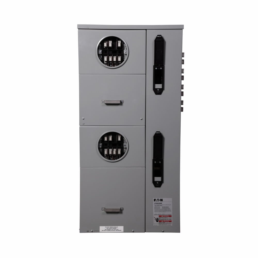 37SS220R Commercial Meter Stack Socket, 225 Amp, 200 Amp, Aluminum, Test Bypass, NEMA 3R, 7 Jaw, 2 Socket, 3 Phase in and 3 Phase out, Ringed, 208Y/120V
