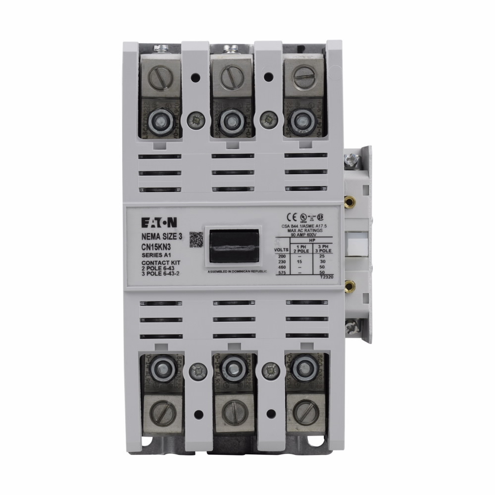 CN15KN3A Freedom 3-Phase K-Frame Non-Reversing NEMA Contactor With Steel Mounting Plate, 110/120 V AC V Coil, 90 A, 1NO Contact, 3 Poles