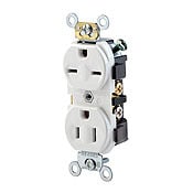 5031-W 1-Phase Duplex Heavy Duty Self-Grounding Straight Blade Receptacle, 125/250 V AC, 15 A, 2 Poles, 3 Wires, White
