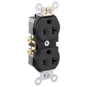 CR20-E 1-Phase Duplex Indented Face Self-Grounding Straight Blade Receptacle, 125 V AC, 20 A, 2 Poles, 3 Wires, Black