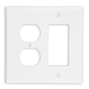 PJ826-W Midway Size Combination Wall Plate, 2 Gangs, 4.94 in W x 4.875 in H, Thermoset, White