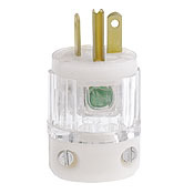 8315-PLC Cable Mount Grounding Straight Blade Plug, 125 V AC, 20 A, 2 Poles, 3 Wires, Transparent