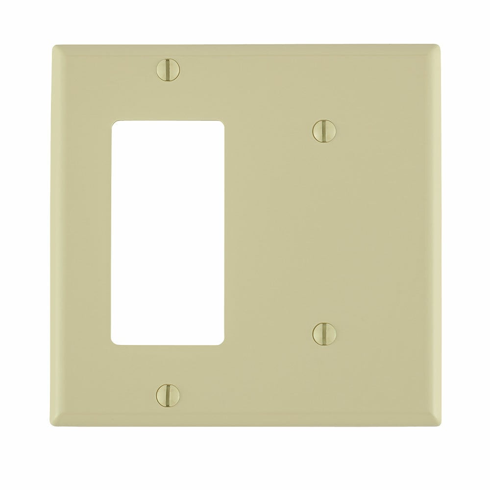 80708-I Decora Blank Standard Size Combination Wall Plate, 2 Gangs, 4.56 in W x 4.5 in H, Thermoplastic, Ivory
