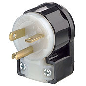 5466-CA Angled Cable Mount Grounding Straight Blade Plug, 250 V AC, 20 A, 2 Poles, 3 Wires, Black/White