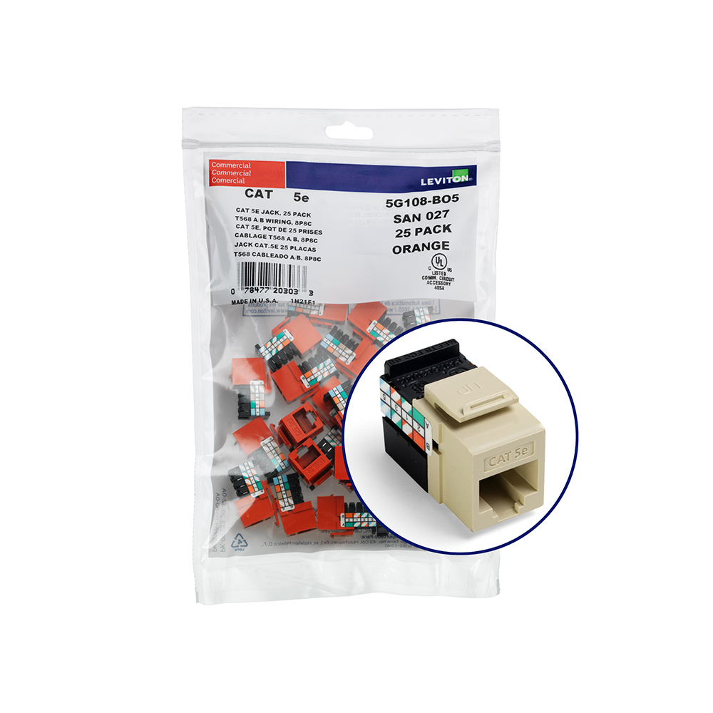 5G108-BI5 8-Conductor 8-Position UTP Connector, Cat 5e Module, Panel Mount, 1 Ports, Plastic, Ivory