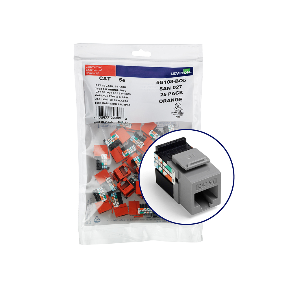 5G108-BG5 8-Conductor 8-Position UTP Connector, Cat 5e Module, Panel Mount, 1 Ports, Plastic, Gray