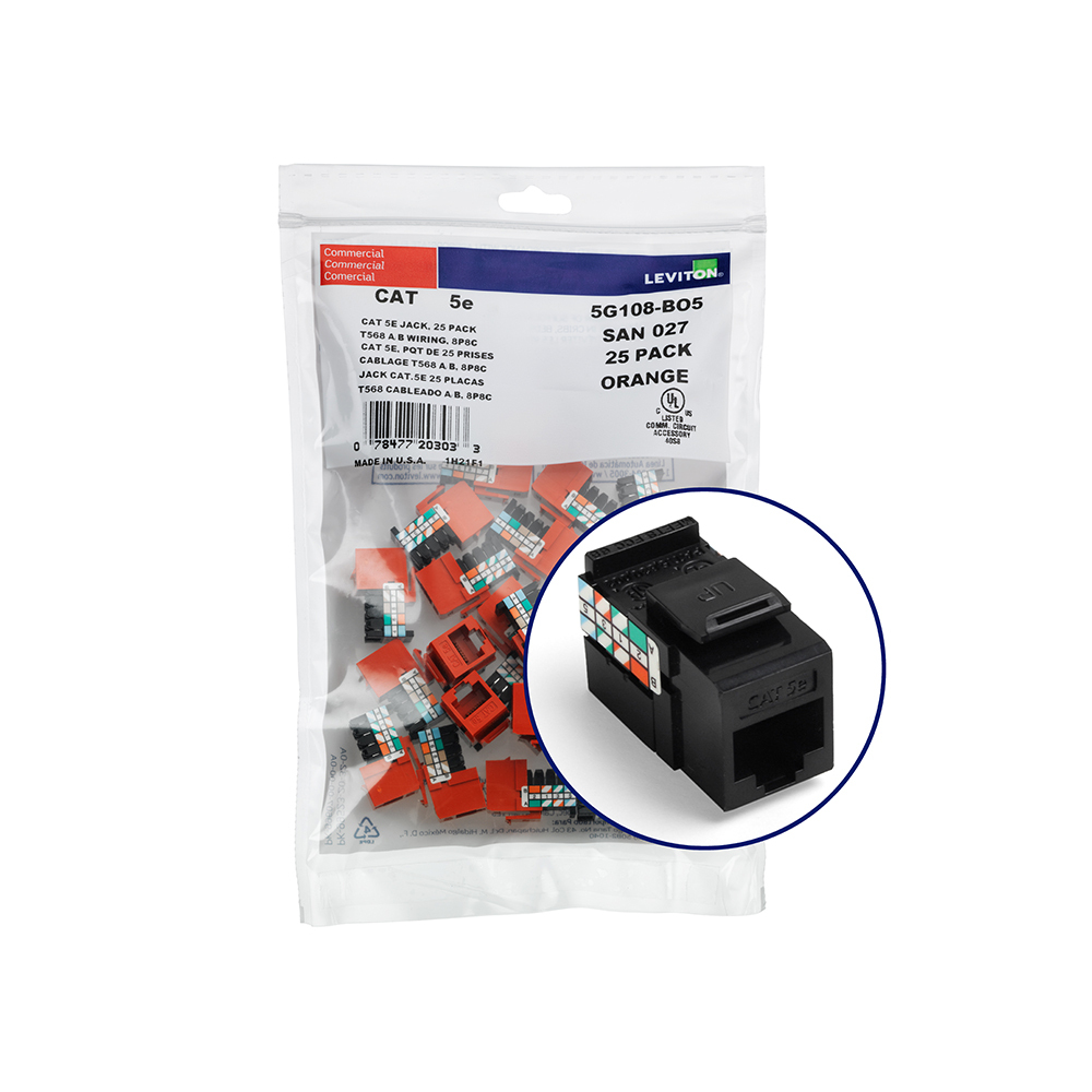 5G108-BE5 8-Conductor 8-Position UTP Connector, Cat 5e Module, Panel Mount, 1 Ports, Plastic, Black