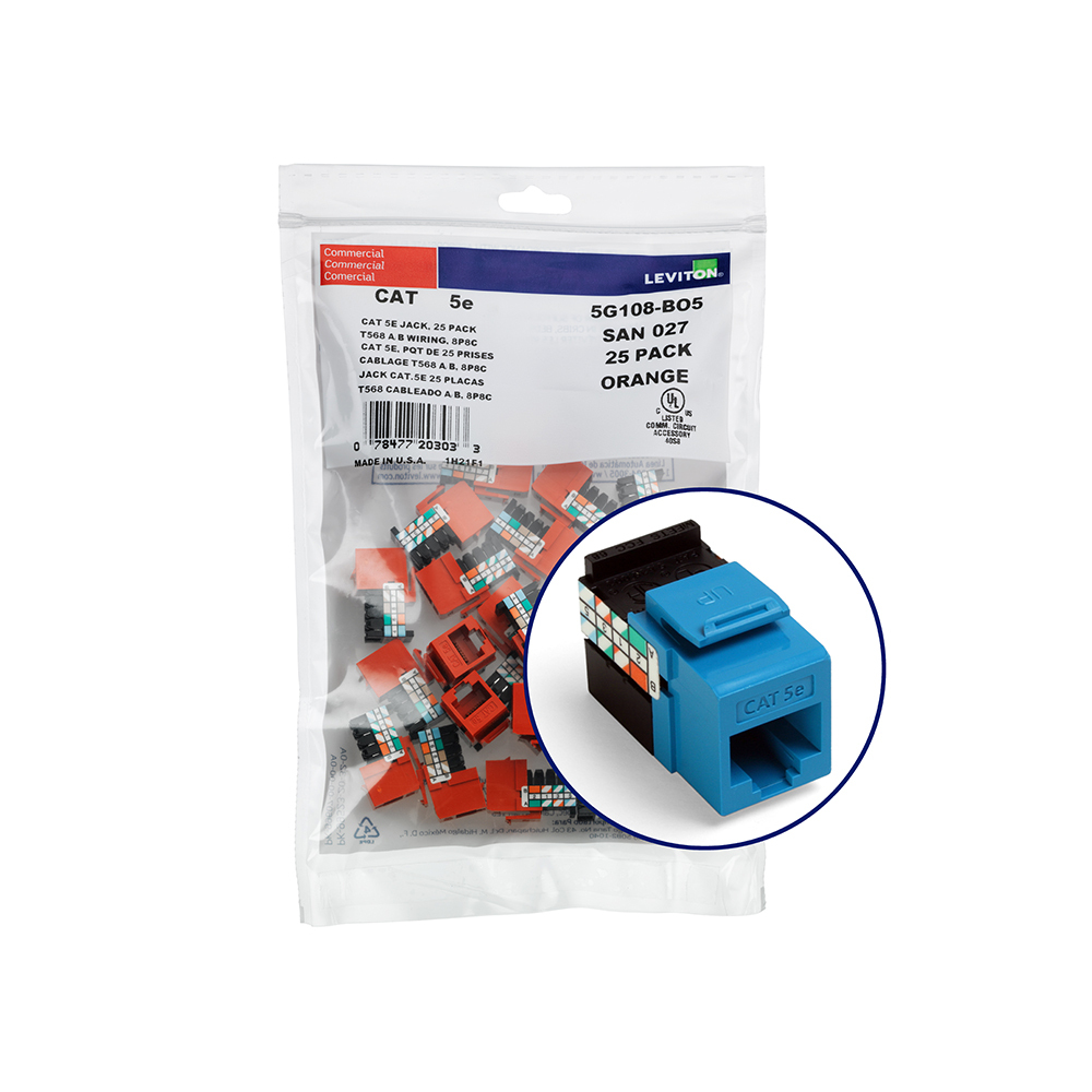 5G108-BL5 8-Conductor 8-Position UTP Connector, Cat 5e Module, Panel Mount, 1 Ports, Plastic, Blue