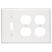 80747-W Standard Size Combination Wall Plate, 3 Gangs, 6.38 in W x 4.5 in H, Thermoplastic, White