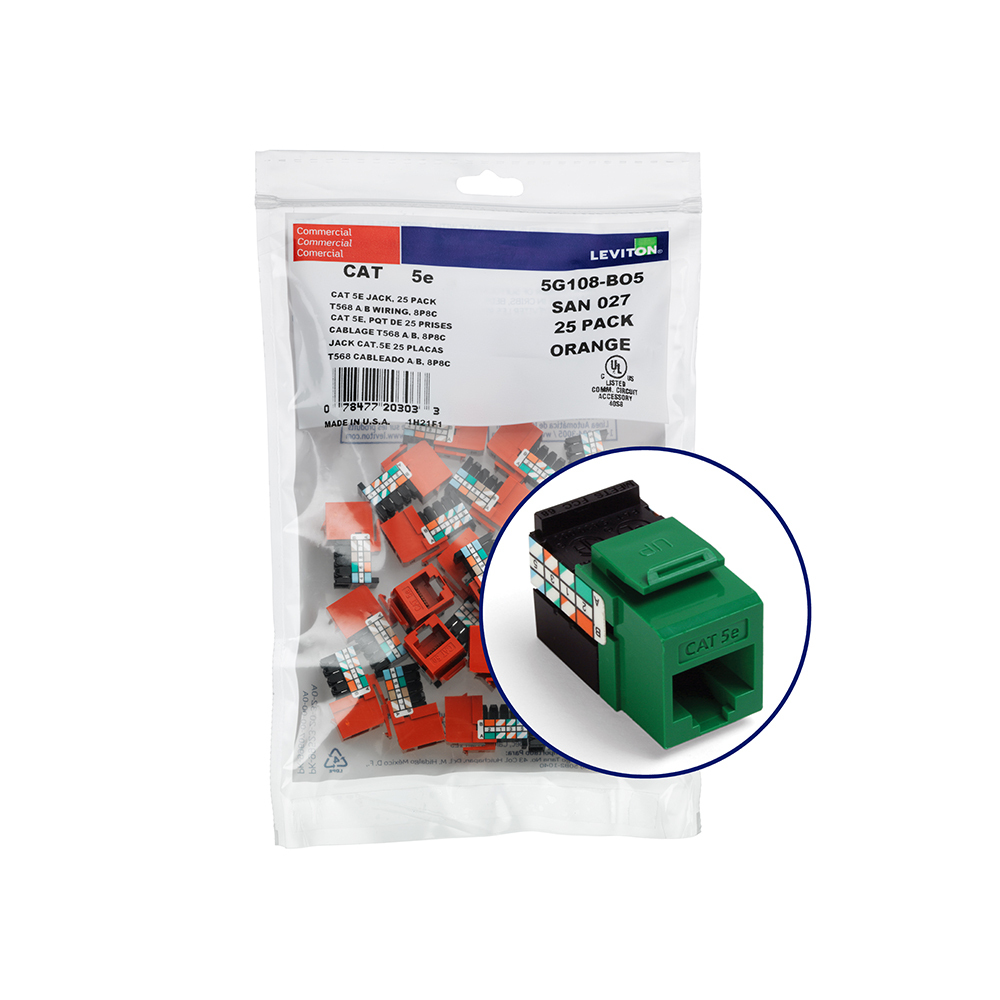 5G108-BV5 8-Conductor 8-Position UTP Connector, Cat 5e Module, Panel Mount, 1 Ports, Plastic, Green