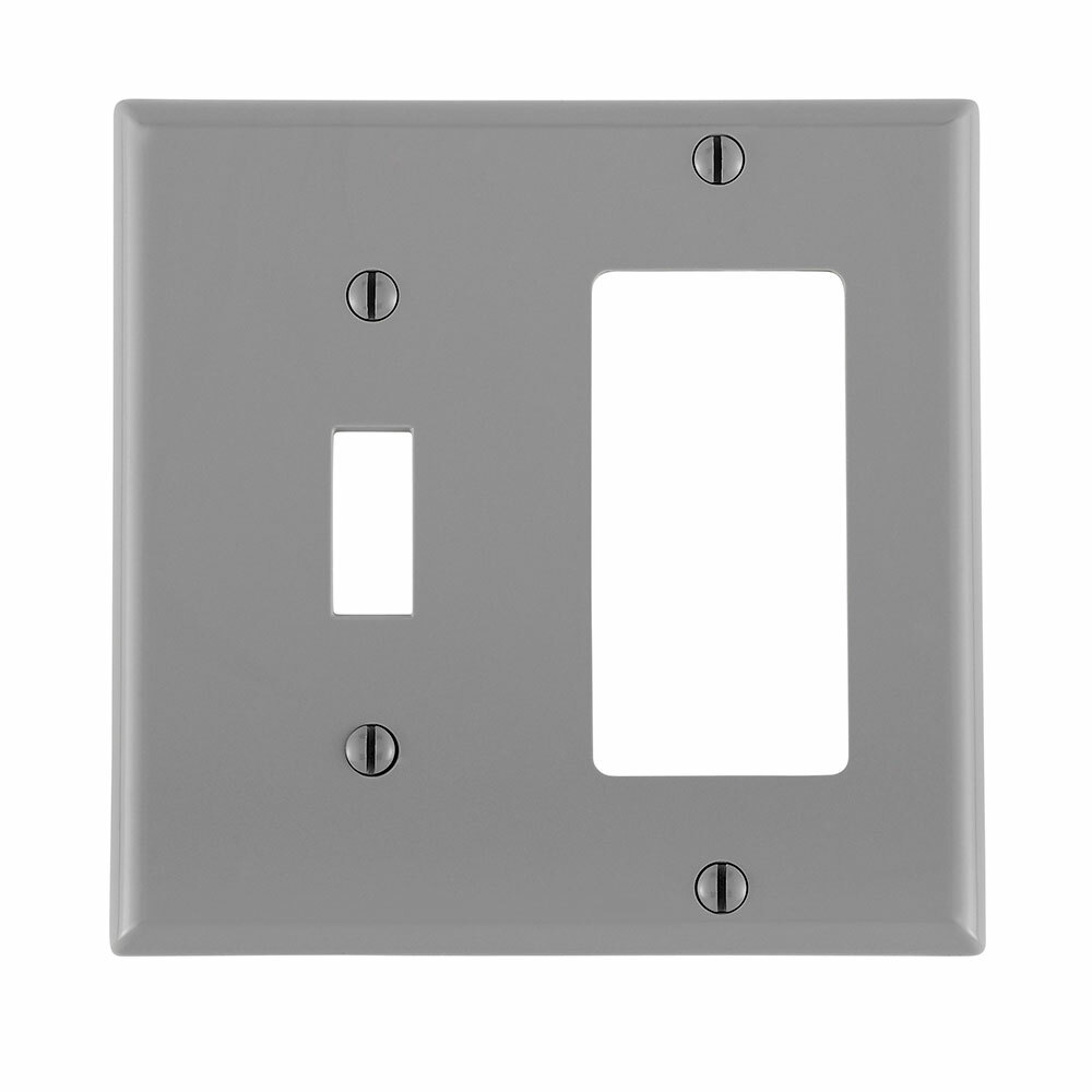 80707-GY Decora Standard Size Combination Wall Plate, 2 Gangs, 4.56 in W x 4.5 in H, Thermoplastic, Gray