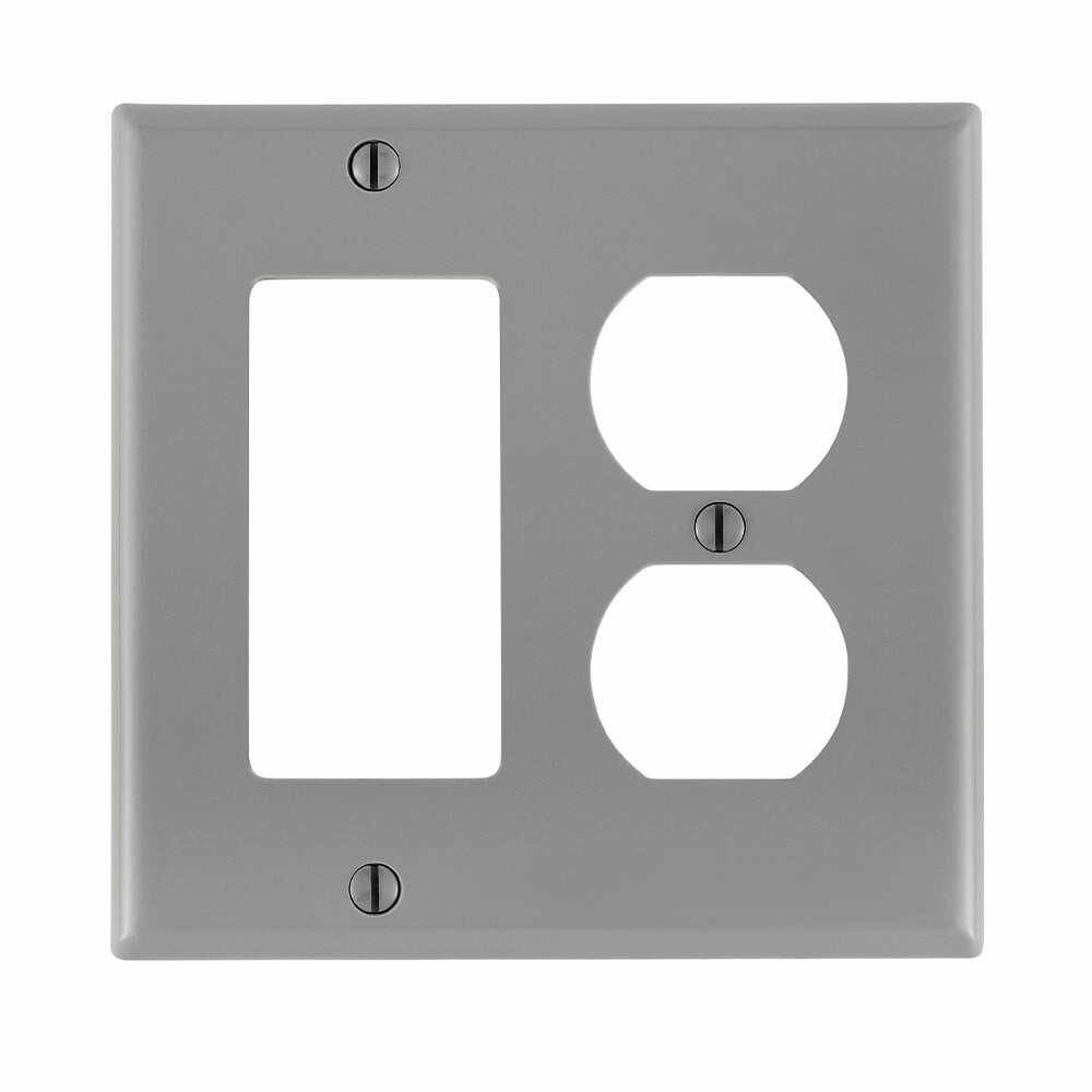 80746-GY Decora Standard Size Combination Wall Plate, 2 Gangs, 4.56 in W x 4.5 in H, Thermoplastic, Gray
