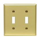 Two Gang Polished Brass Wallplate. Standard Size.  Pierced For Two Toggles.