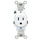 5015-W Heavy Duty Grounding Narrow Body Straight Blade Receptacle, 125 V AC, 15 A, 2 Poles, 3 Wires, White