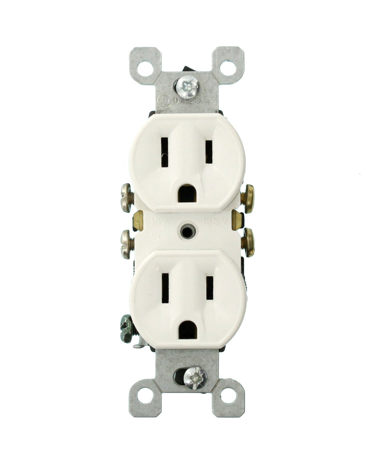 5320-WUP Duplex Grounding Ultrasonic Welded Straight Blade Receptacle, 125 VAC, 15 A, 2 Poles, 3 Wires, White