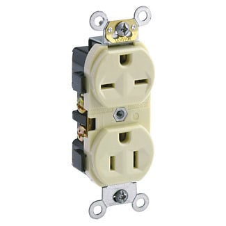5031-I 1-Phase Duplex Heavy Duty Self-Grounding Straight Blade Receptacle, 125/250 V AC, 15 A, 2 Poles, 3 Wires, Ivory