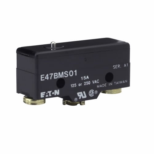 E47BMS01 Basic Precision Limit Switch, 250 V AC/30 V DC, 6/15 A, Pin Plunger Actuator, 1 Form C SPDT Contact, 1 Poles