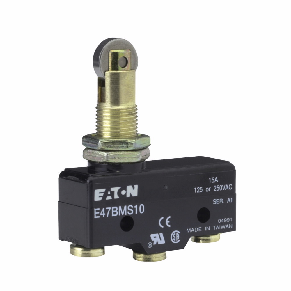 E47BMS10 Basic Precision Limit Switch, 250 V AC/30 V DC, 6/15 A, Roller Plunger Actuator, 1 Form C SPDT Contact, 1 Poles