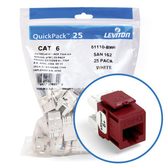 61110-BR6 8-Conductor 8-Position Channel/Component Rated UTP Connector, Cat 6 Module, Panel Mount, 1 Ports, Plastic, Dark Red