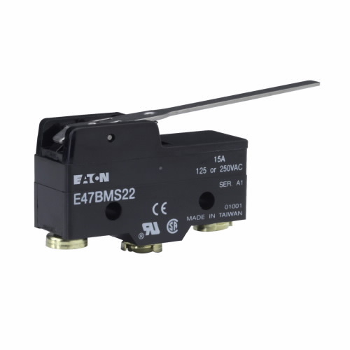 E47BMS22 Basic Precision Limit Switch, 250 V AC/30 V DC, 6/15 A, Straight Lever Actuator, 1 Form C SPDT Contact, 1 Poles