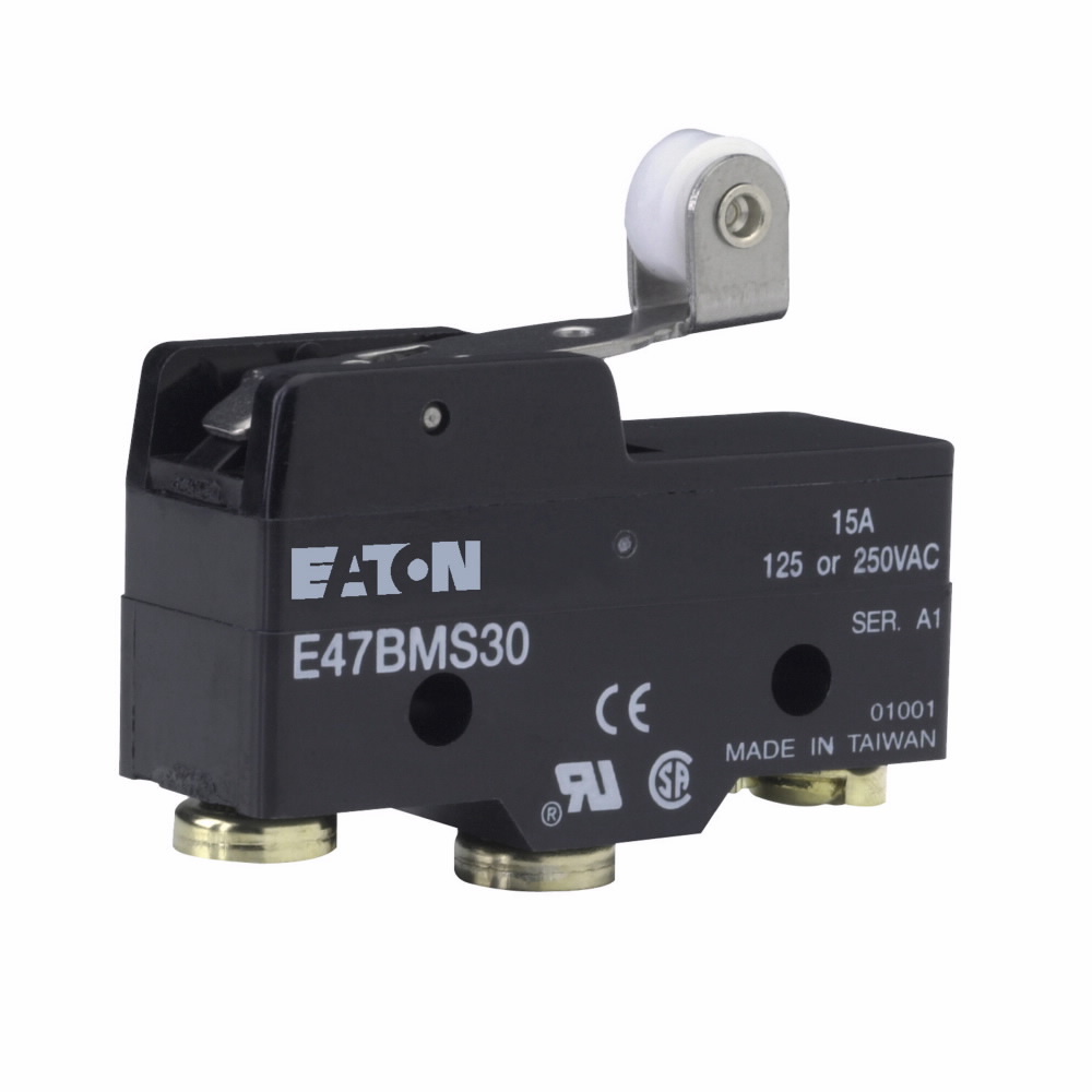 E47BMS30 Basic Precision Limit Switch, 250 V AC/30 V DC, 6/15 A, Roller Lever Actuator, 1 Form C SPDT Contact, 1 Poles