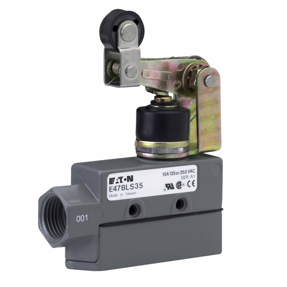 E47BLS35 Enclosed Precision Limit Switch, 250 V AC/30 V DC, 6/15 A, 1-Way Booted Roller Actuator, 1 Form C SPDT Contact, 1 Poles