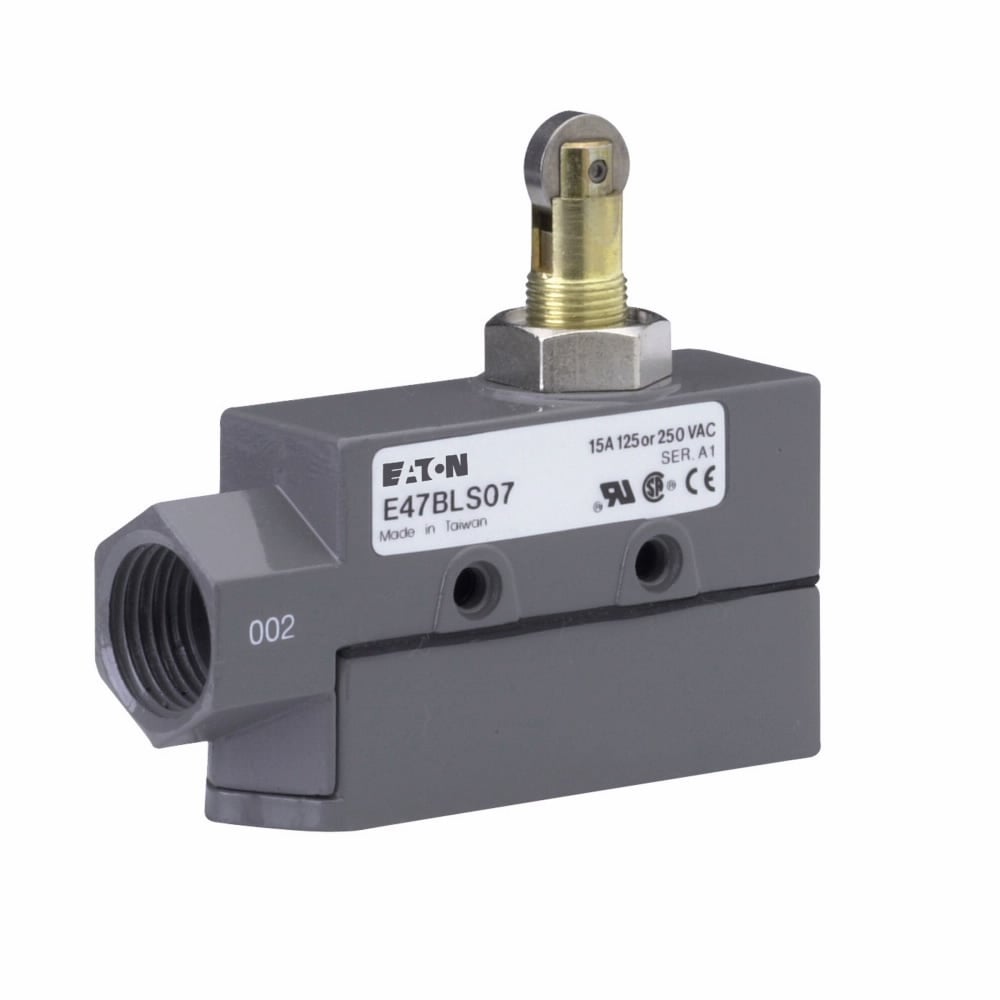 E47BLS07 Enclosed Precision Limit Switch, 250 V AC/30 V DC, 6/15 A, Roller Plunger Actuator, 1 Form C SPDT Contact, 1 Poles