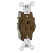 5088 1-Phase Heavy Duty Grounding Single Straight Blade Receptacle, 125 V AC, 15 A, 2 Poles, 3 Wires, Brown