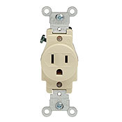 5088-I 1-Phase Heavy Duty Grounding Single Straight Blade Receptacle, 125 V AC, 15 A, 2 Poles, 3 Wires, Ivory
