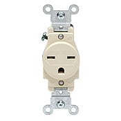 5089-I Heavy Duty Grounding Single Straight Blade Receptacle, 250 V AC, 15 A, 2 Poles, 3 Wires, Ivory