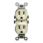 5320-SI Duplex Self-Grounding Straight Blade Receptacle With Ears, 125 V AC, 15 A, 2 Poles, 3 Wires, Ivory