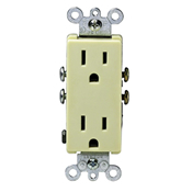 5325-I Duplex Grounding Straight Blade Receptacle, 125 V AC, 15 A, 2 Poles, 3 Wires, Ivory