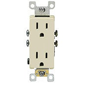5325-SW Decora Duplex Self-Grounding Straight Blade Receptacle, 125 V AC, 15 A, 2 Poles, 3 Wires, White