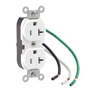 5340-W 1-Phase Duplex Heavy Duty Self-Grounding Slim Straight Blade Receptacle, 125 V AC, 20 A, 2 Poles, 3 Wires, White