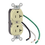 5340-I 1-Phase Duplex Heavy Duty Self-Grounding Slim Straight Blade Receptacle, 125 V AC, 20 A, 2 Poles, 3 Wires, Ivory