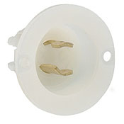 ML1-PB Non-Grounding Receptacle Locking Flanged Inlet, 125 V AC, 15 A, 2 Poles, 2 Wires, White