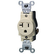 5801-W 1-Phase Heavy Duty Grounding Narrow Body Single Outlet Straight Blade Receptacle, 125 V AC, 20 A, 2 Poles, 3 Wires, White