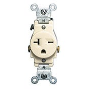 5821-I Heavy Duty Grounding Narrow Body Straight Blade Receptacle, 250 V AC, 20 A, 2 Poles, 3 Wires, Ivory