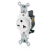 5821-W Heavy Duty Grounding Narrow Body Straight Blade Receptacle, 250 V AC, 20 A, 2 Poles, 3 Wires, White