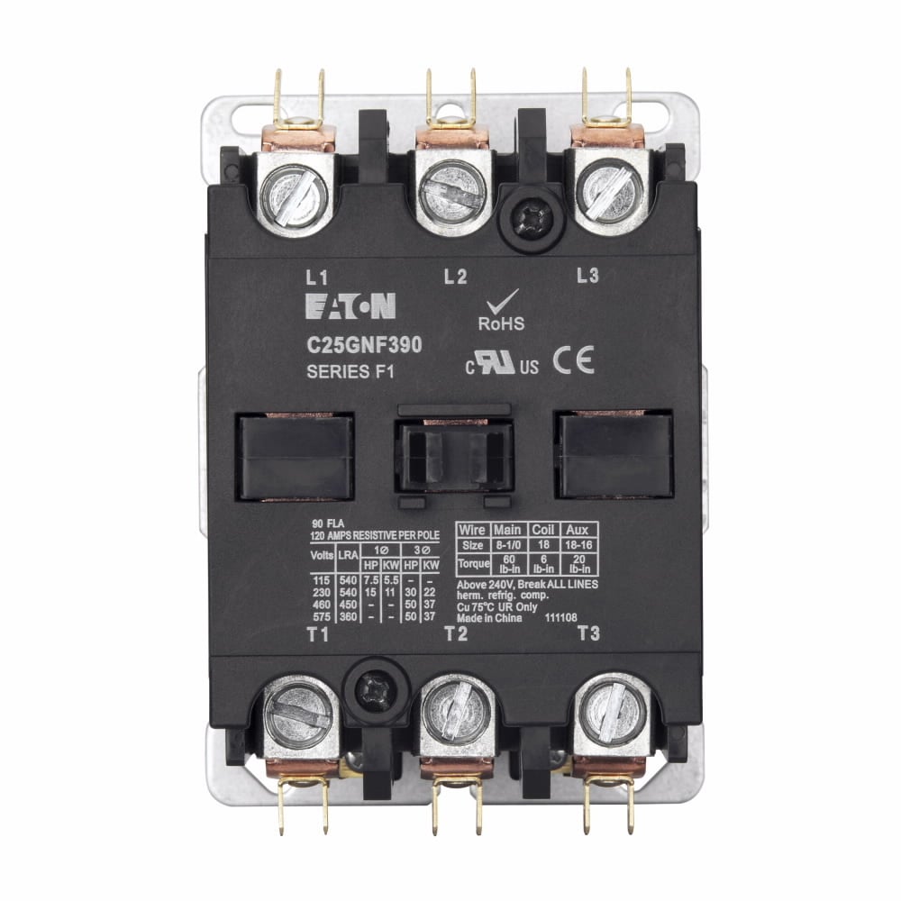 C25GNF390B G-Frame Non-Reversing Contactor, 208 to 240 V AC V Coil, 90 A, 3 Poles