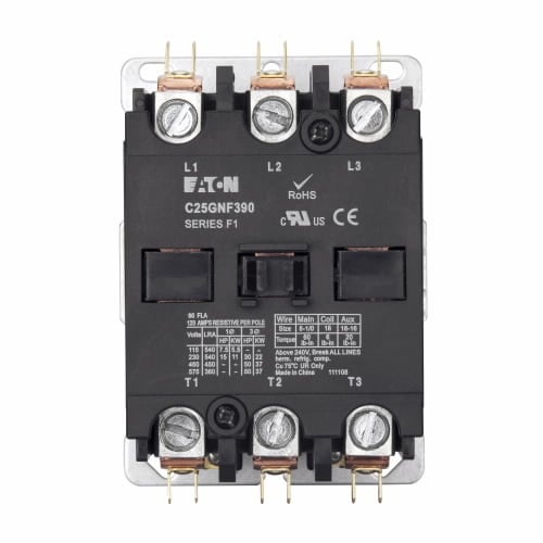C25GNF390T Non-Reversing Definite Purpose AC Contactor, 24 V AC V Coil, 90 A, 3 Poles
