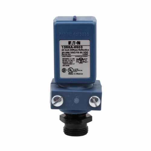 1356A-6503 Forward Viewing Fully Potted Photoelectric Sensor, Rectangle Shape, 24 in, Infrared Sensing Beam, 10 ms Response, AC L1 Switch/DC NPN Open Collector Output