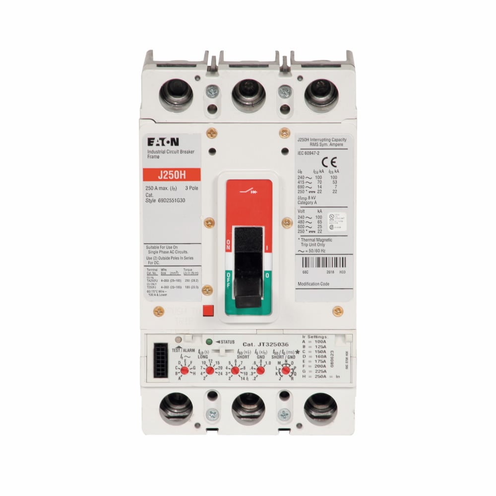 JGH3100FAG Type JGH Molded Case Circuit Breaker, 600 V AC/250 V DC, 100 A, 25/65/100 kA Interrupt, 3 Poles, Thermal Magnetic Trip