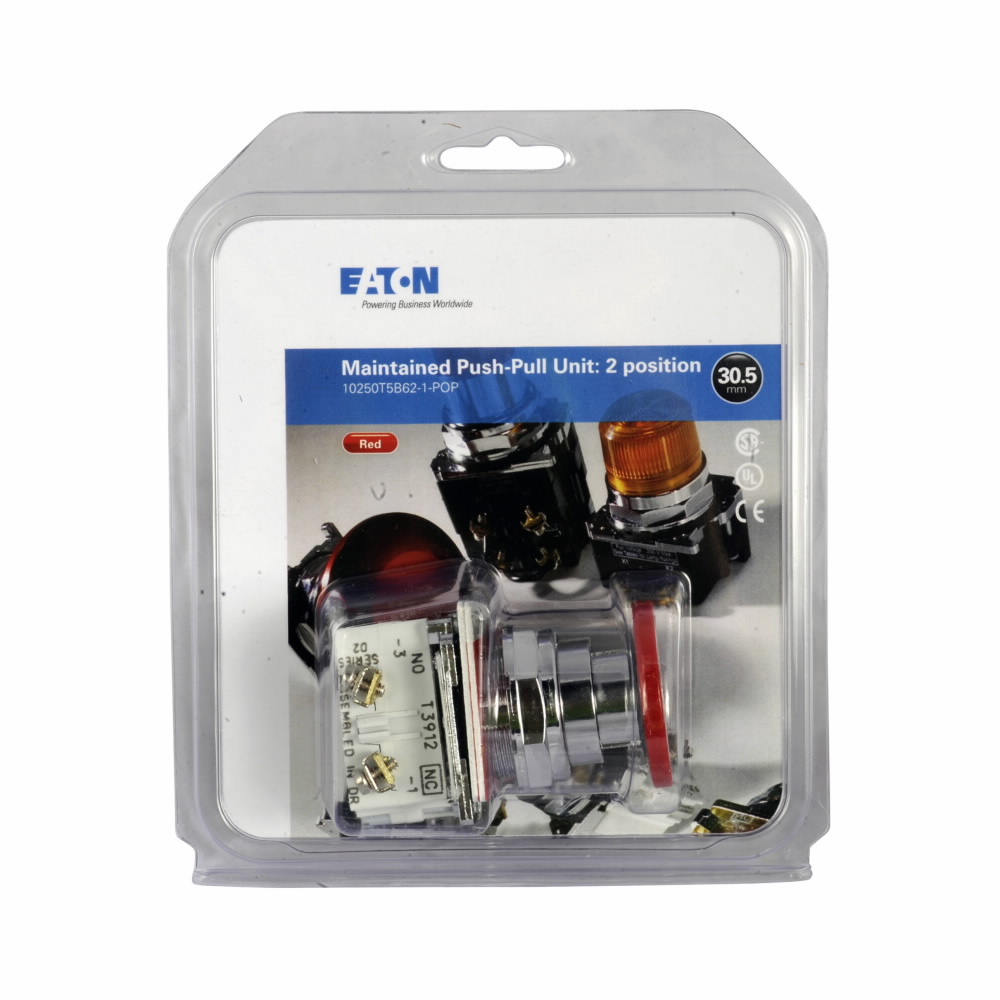 10250T5B62-1X Assembled Heavy Duty Non-Illuminated Push-Pull Unit, 40 mm, 1NO-1NC Contact, Slow Make/Slow Break Contact, Red